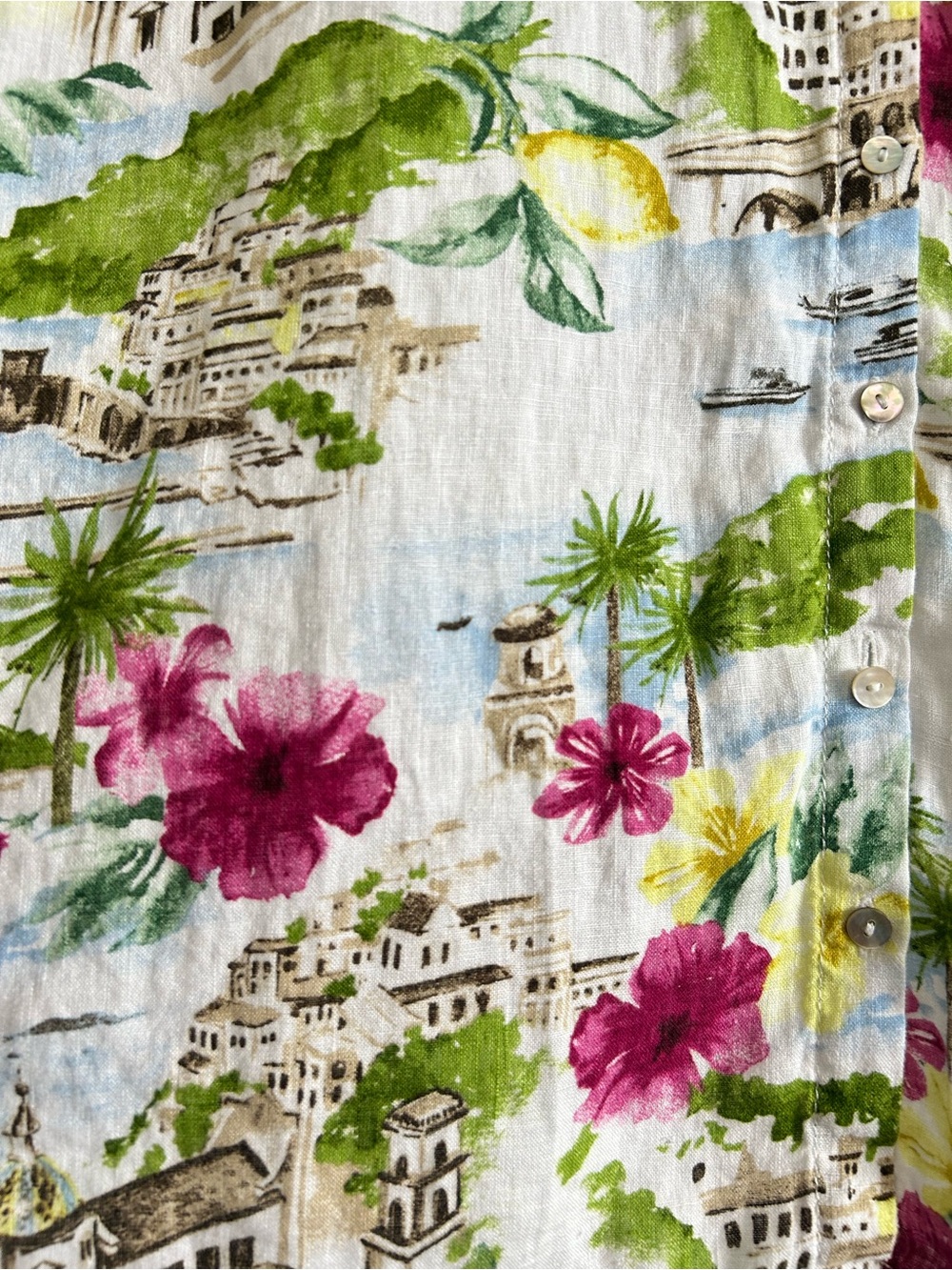 CYNTHIA ROWLEY 100% LINEN Plus Size 2X Italy Coastal Prints Button Down Top - Picture 6 of 7
